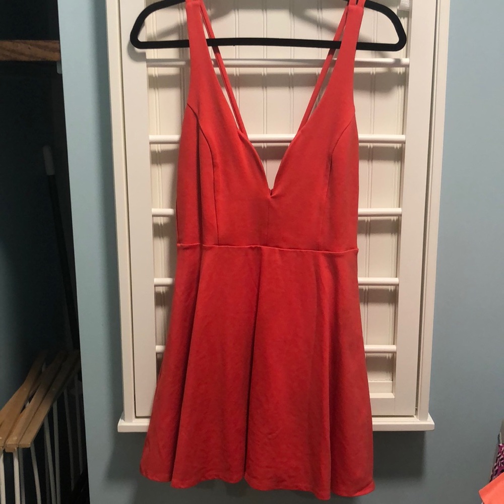 Coral Deep V Skater Dress